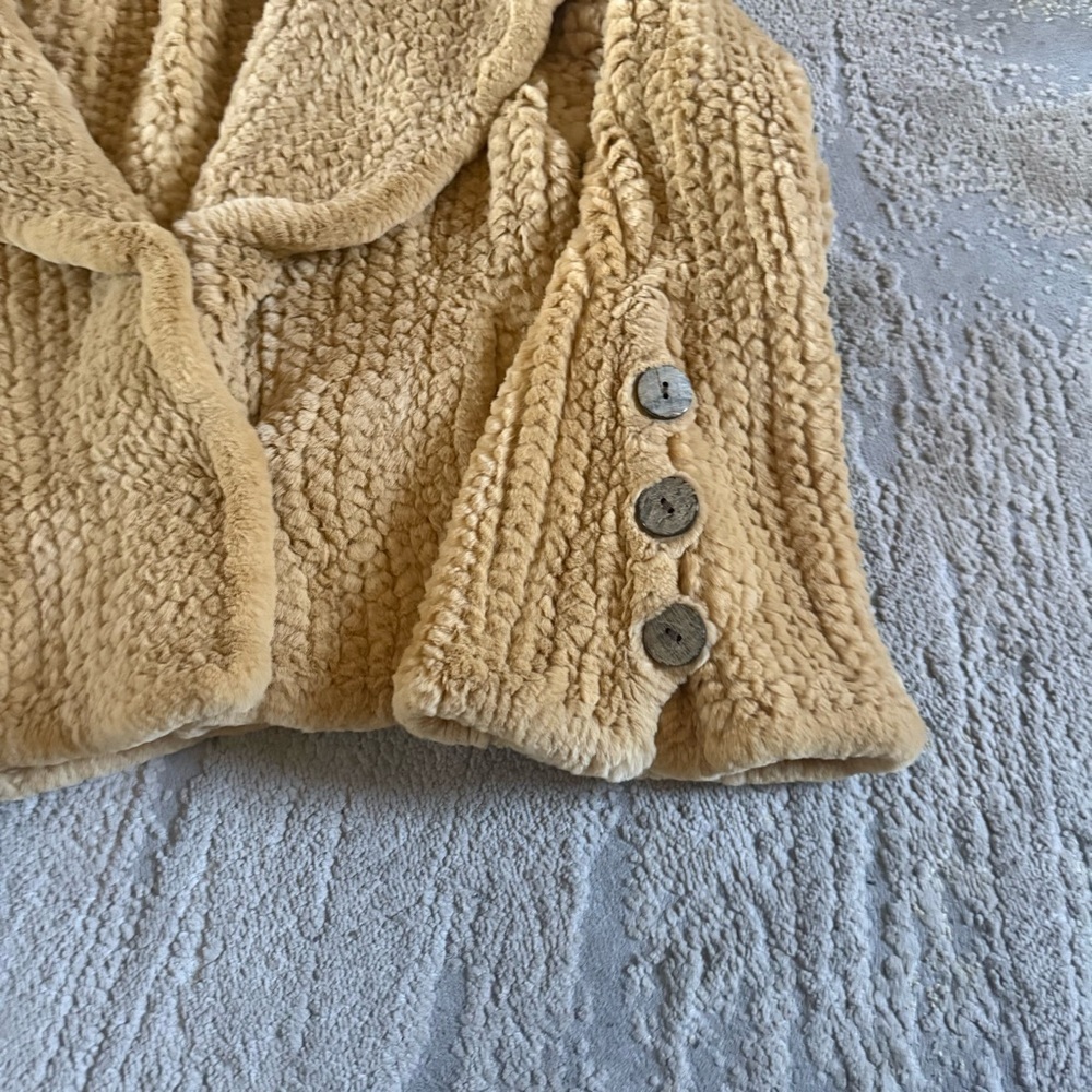 Rizal rabbit fur jacket coat with collar flare bell sleeves tan brown medium - Picture 12 of 12